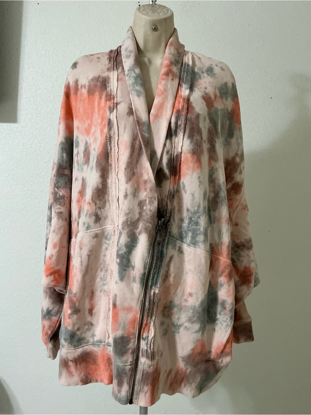 NWT True Craft Tie Dye Shawl Collar Zip Sweatshirt Jacket XL